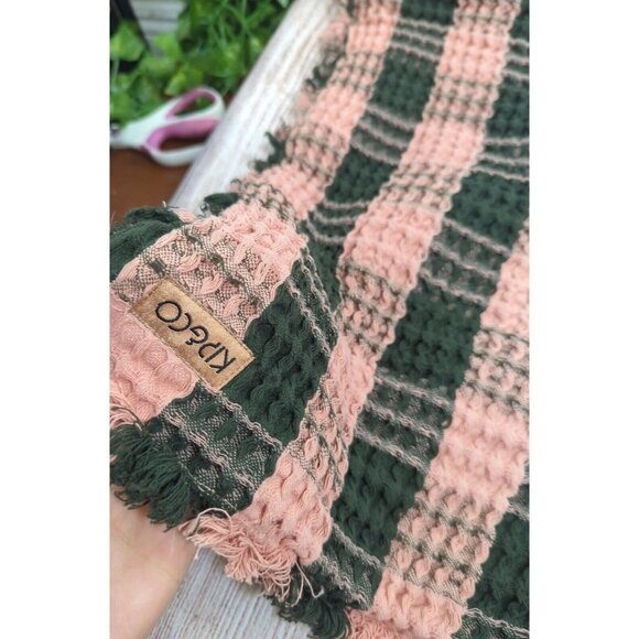 KIP&CO Floor Mat? Small Rug Gingham Pink Green Frayed 100% COTTON 27 x 17 - Picture 6 of 7